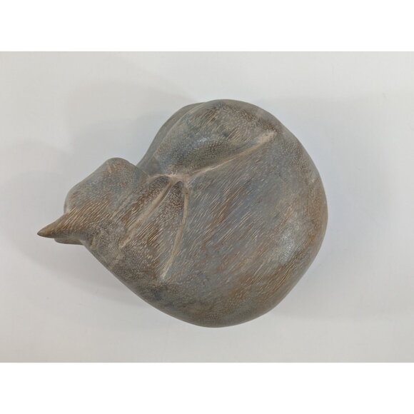Curled Up Sleeping Cat Figurine Carved Etched Wood Gray Vtg Kitten Statue 5" - Picture 5 of 9